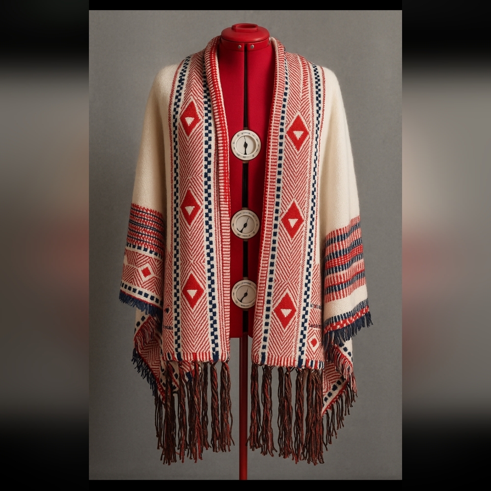 Red and White Geometric Knit Shrug